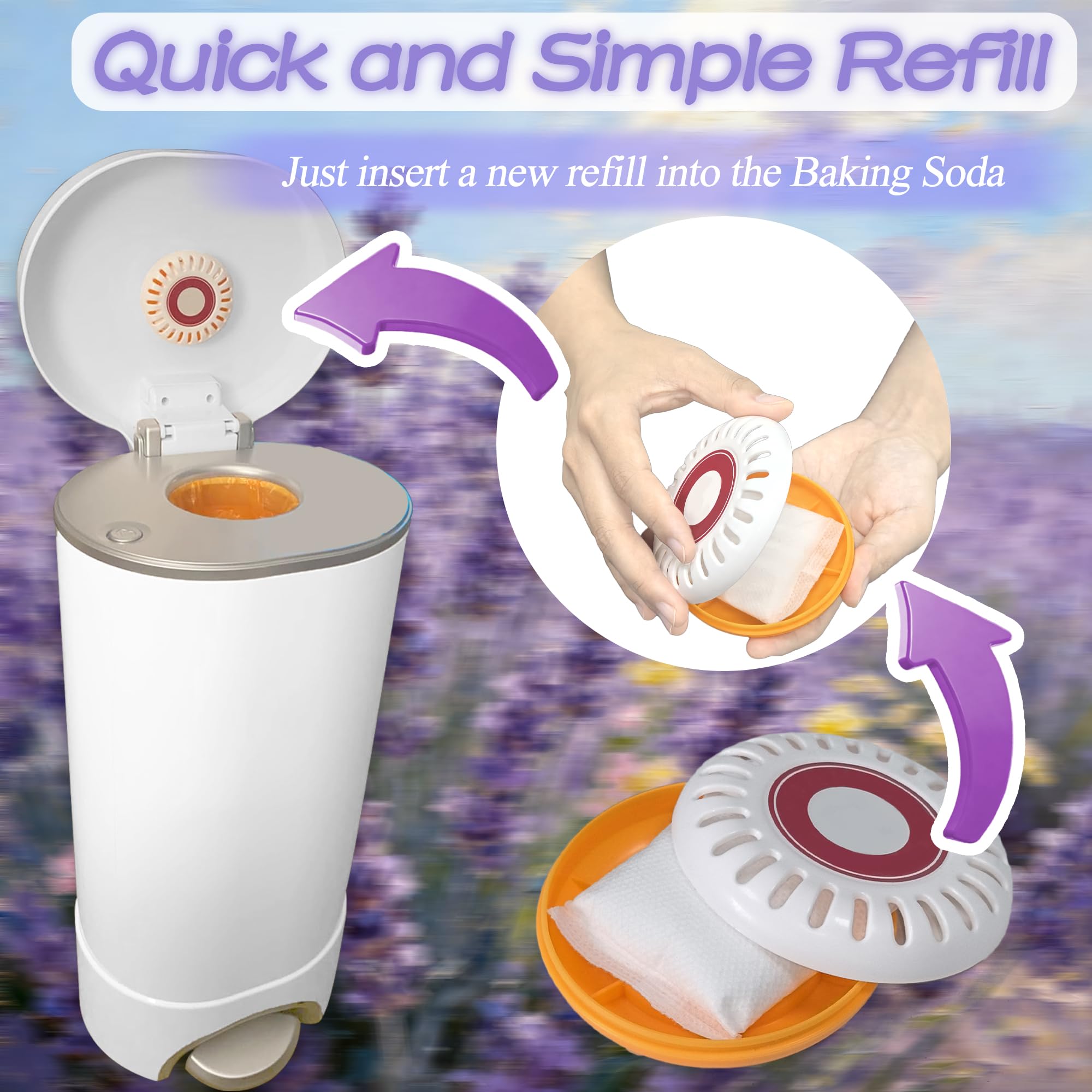 NewKe 14 Stück Lavendelduft Backpulver Nachfüllpackungen für Puck Backpulver, Windeleimer, Geruchsentferner Ersatz Geruchsbeseitiger, kompatibel mit Munchkin Step und Pall Windeleimern