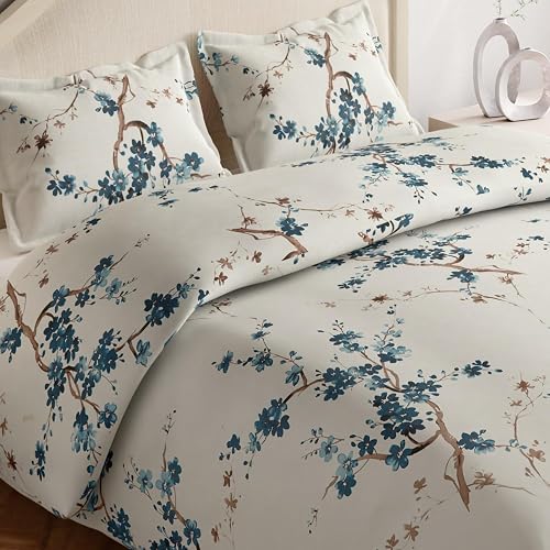 Haus & Kinder Bed Sheet Double Bed, 186 TC Queen Size Bedsheet Cotton with 2 Pillow Covers, Double Bed Bedsheet (90x100 Inches) - Floral Grace Blue