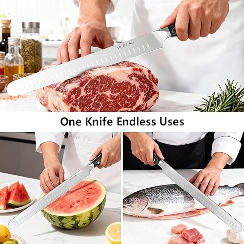 Miniatura 6 de Cuchillo de trinchar - Cuchillo de pechuga premium de 12 pulgadas para cortar carne ahumada, barbacoa y pavo asado - Acero alemán afilado