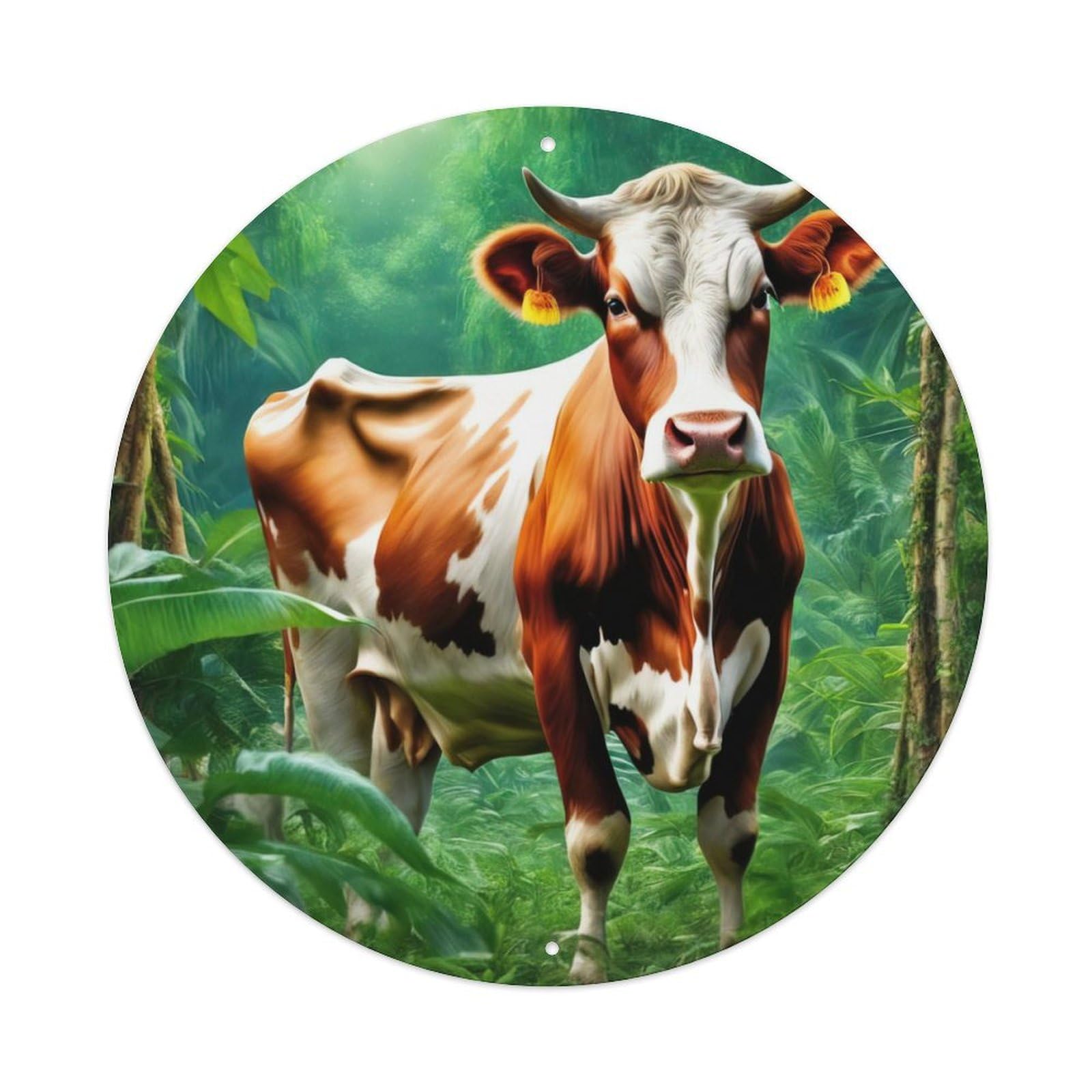 Animal Artwork Cows in The Forest Vintage Metal Tin Sign Plaque Wall Decor for Cafe, Club Bar, Office, Garden Metal Poster 8x8Inch