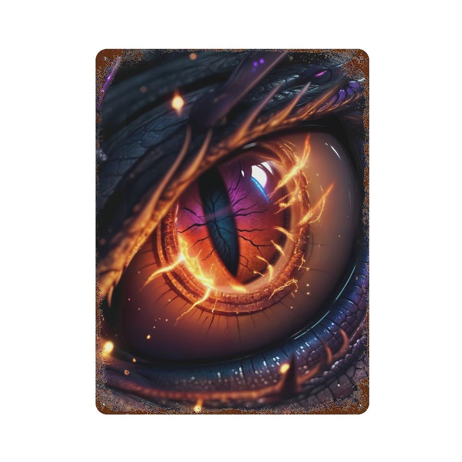 Red Dragon Eyes Rust Effect Tin Sign 15.7"x11.8", Ideal for Cafe, Home Bar And Lounge Decor