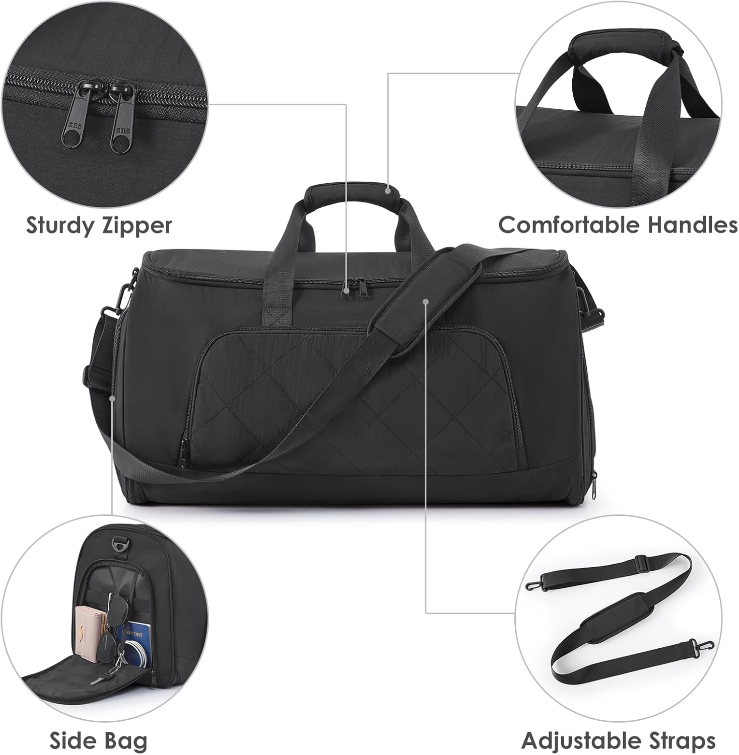 Rolling Garment Bag for Travel,Duffle Garment Bag with Wheels and Shoe Compartment for Men and Women,3 in 1 Suit Dress Bags with Wheels(Black) - Image 5