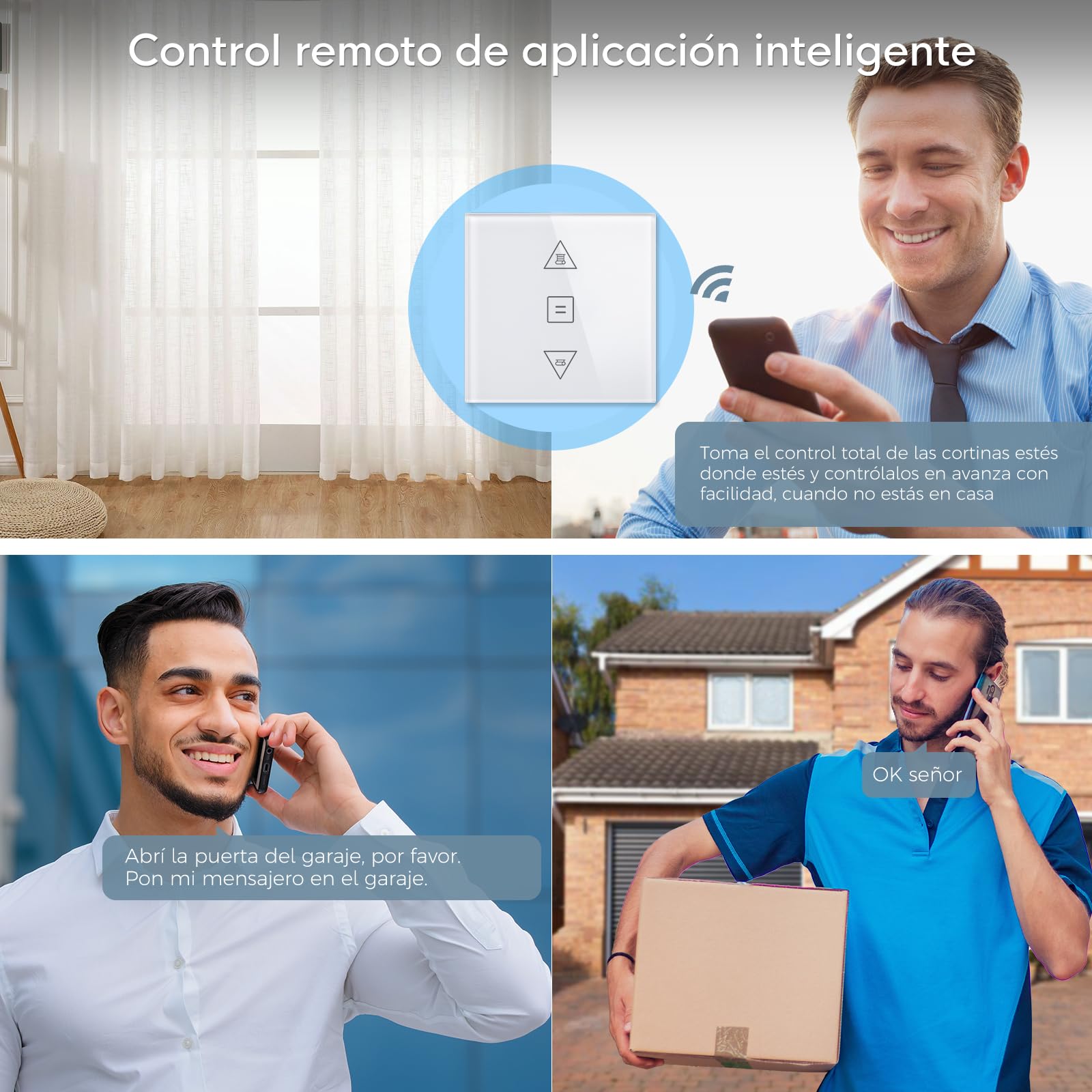 Interruptor Persiana Electrica,86 * 86mm Interruptor WIFI Persianas (Necesita Cable Neutro) Control de APP y Voz, Compatible con Alexa y Google Home 2 Pieza