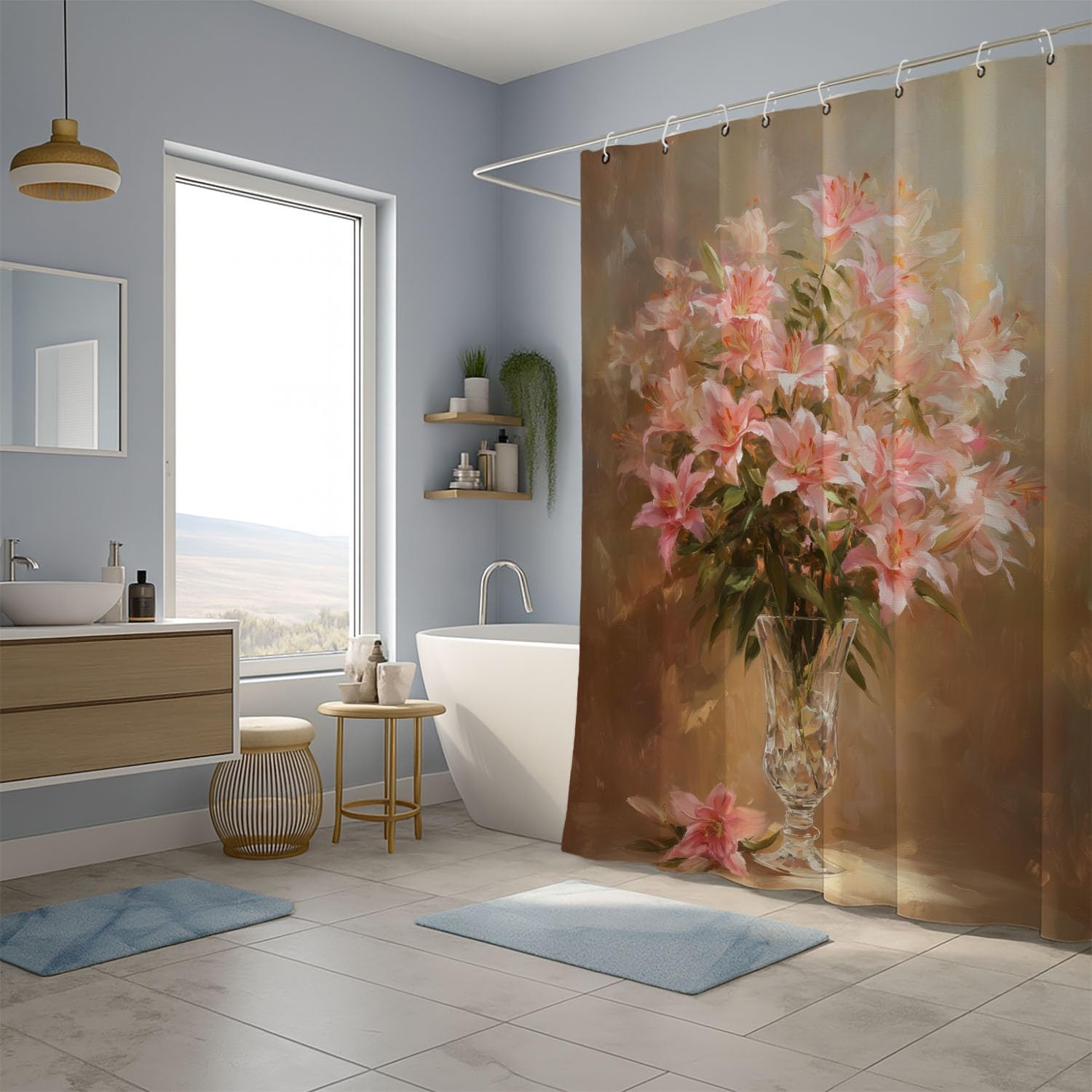 Generisch Zasłona prysznicowa 240 x 200 cm, zestaw 1 szt., mikrofibra, wodoszczelna i odporna na pleśń, nadaje się do prania, do łazienki i wanny, z oczkami i haczykami, jasnoróżowa, ciepłe