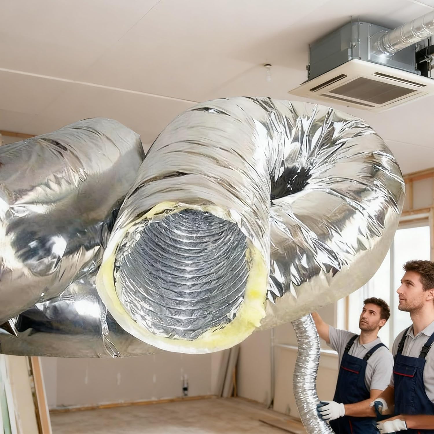 Duct Hose for Air Conditioner, Fiberglass HVAC Ducting, Flexible AC Duct Insulation for Commercial and Residential Use
