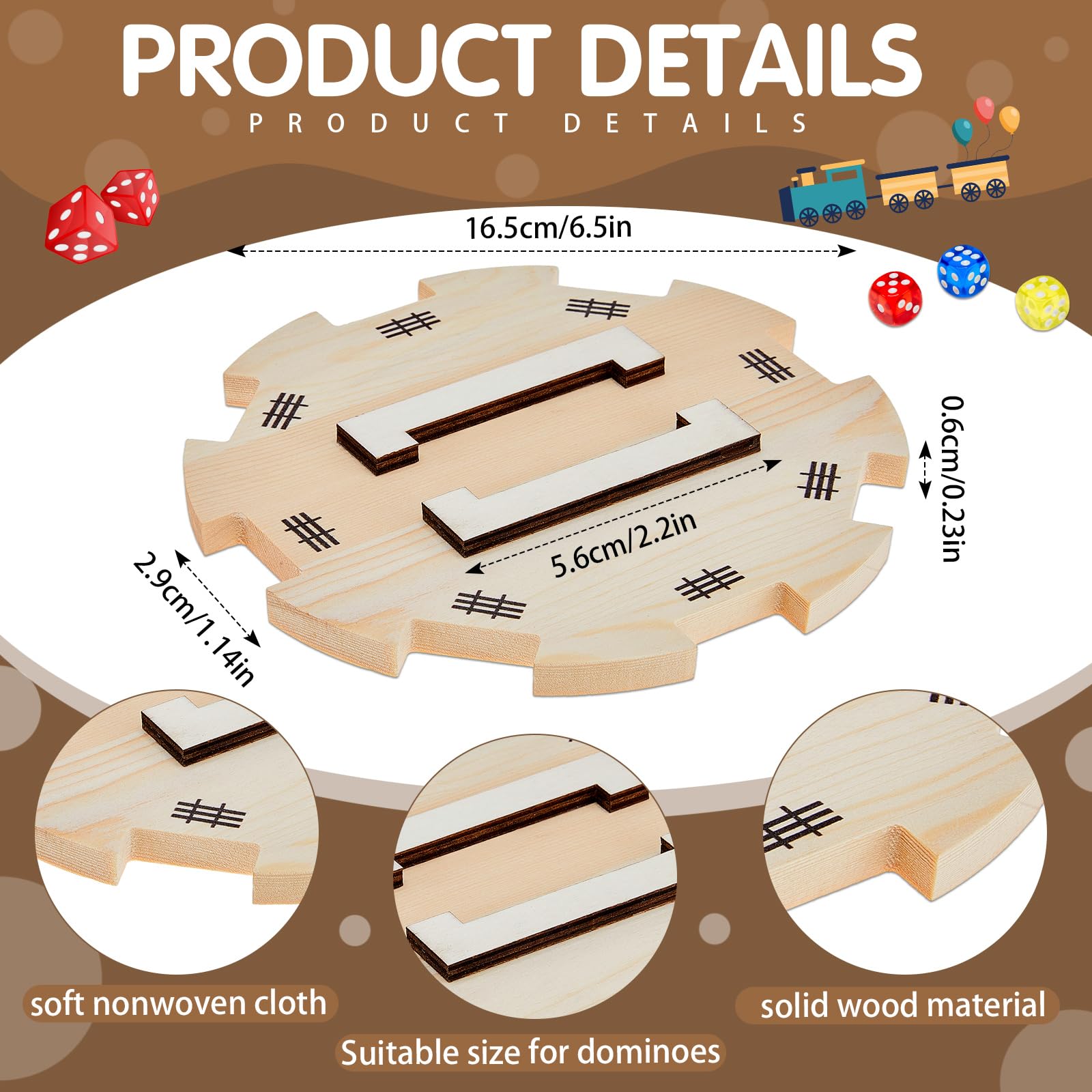 Poen Dominoes Mexican Train Hub with 8 Pieces Wooden Domino Racks Mexican Train Hub Domino Trays Holders Organizer for Xmas New Year Mexican Train Chicken Foot Combo (Do Not Contain Dominoes)