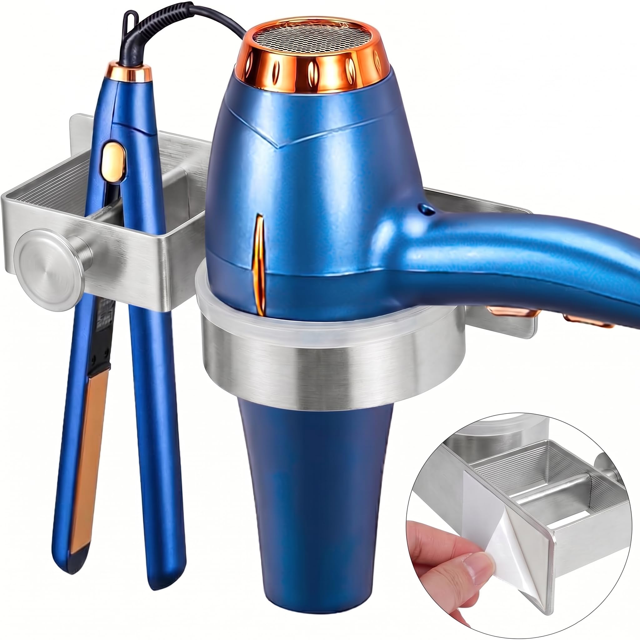 YUET Hair Dryer Holder Hairdryer Straightener Station Wall Mounted/Self Adhesive Spiral Shelf Bracket Stand Hanger Organizer Blow Storage With Cable Tidy Rack For Dyson, Dressing Table Bathroom Sliver