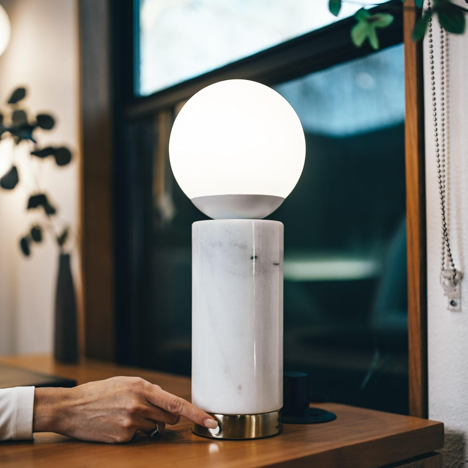 Ozarke Marble LED Table Lamp, Modern Small Reading Light with USB Port for Bedside, Bedroom, Living Room & Home Decoration, 2700K-6000K Dimmable ETL Listed - Globe Finish