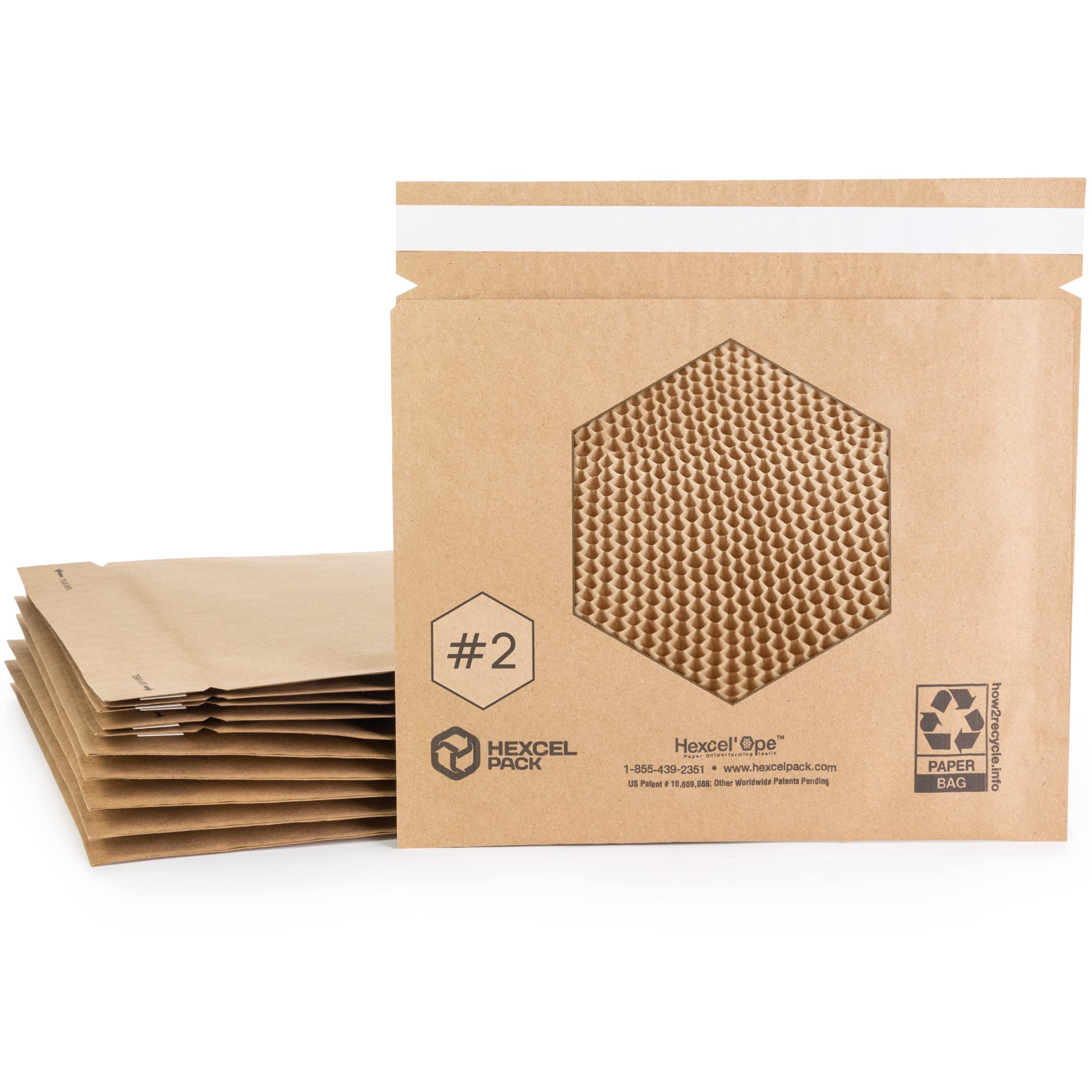 IDL Packaging Lot de 10 enveloppes d'expédition rembourrées en nid d'abeille #2 de 25,1 x 24,1 cm – Alternative durable aux enveloppes à bulles – Remplisseur de papier Hexcel breveté à l'intérieur –