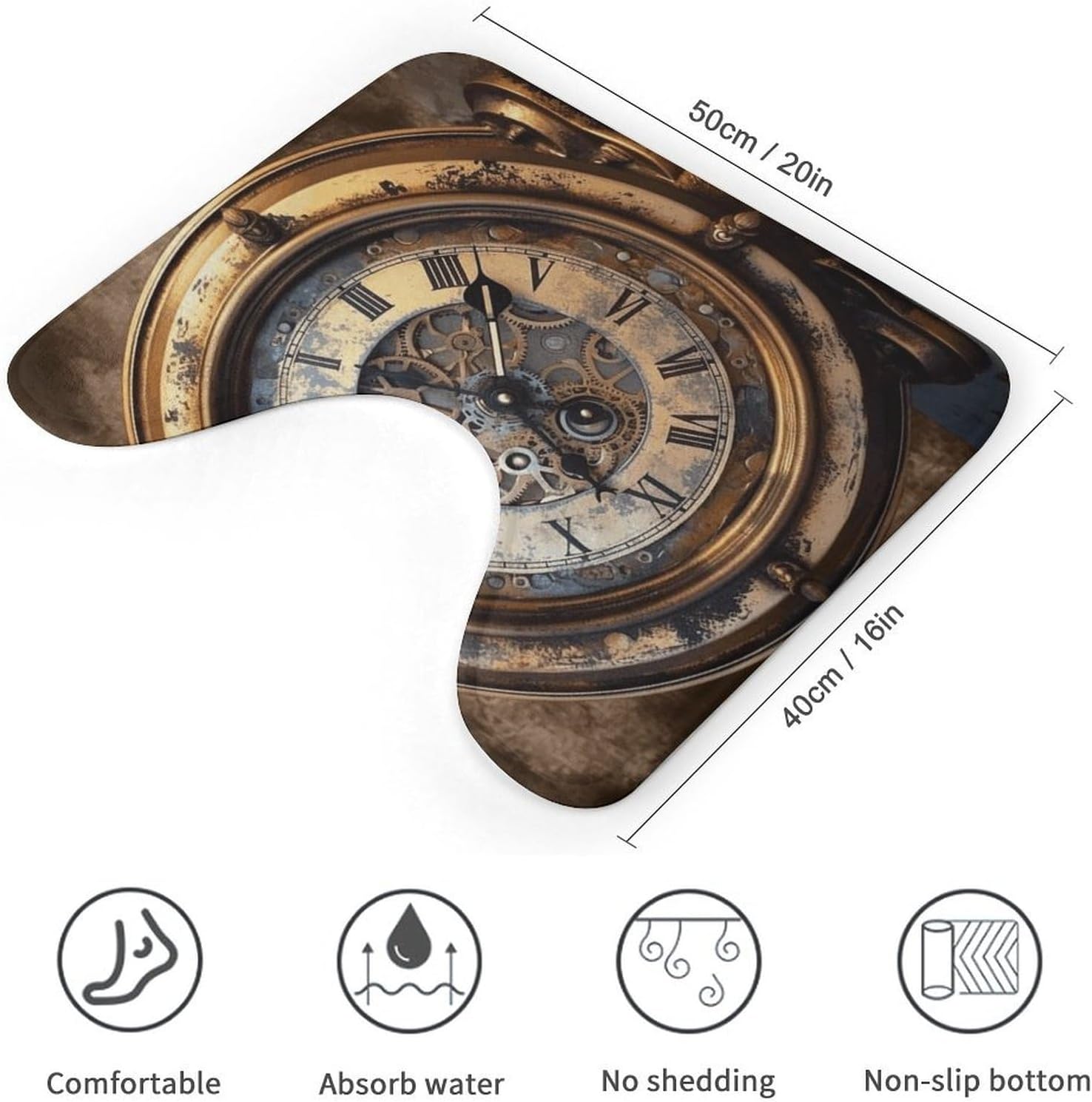 Steampunk Clock U-Shaped Toilet Bath Mat Absorbent 16x20 Inch image 3