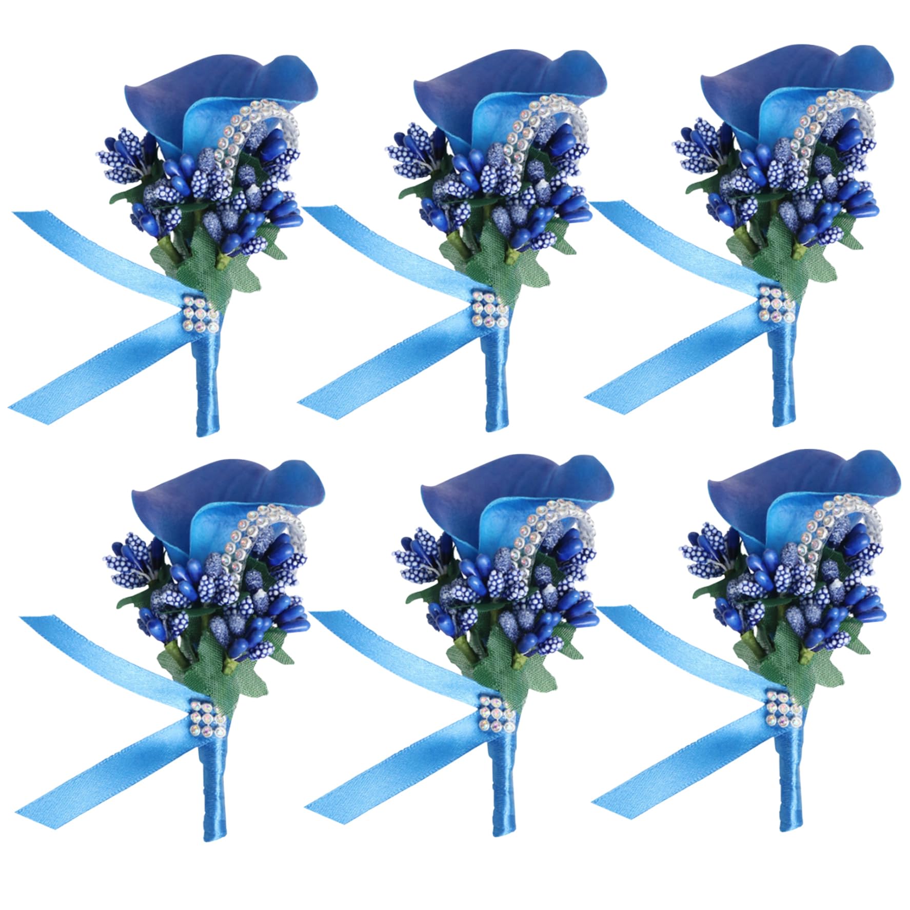 Boutonniere Para Hombres Boda 6PCS Novio Boutonniere Azul Calla Lily Boutonniere Bolsillo Boutonniere Para Fiesta Evento De Graduación Decoración De Boda Azul Verde