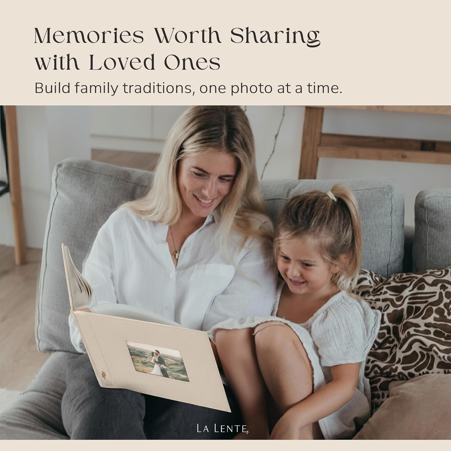 Premium Scrapbook Album with Window and Writing Space – 60 Pages holds 200 Photos of Different Sizes – Wedding, Baby, Travel & Family Memories – 11.4" x 8.6" - Oat