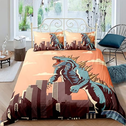 Miniatura 2 de Juego de funda de edredón de dinosaurio para niños, tamaño Queen, 3 piezas, ropa de cama de dragón 3D para adolescentes y niños, microfibra de 1
