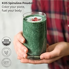 KOS Organic Spirulina Powder - USDA Certified Organic, 109 Servings of Superfood Powder for Smoothies & Juices, Non-Irradiated Blue Green Algae, Plant Based with Antioxidants, Vegan (13.5oz)
