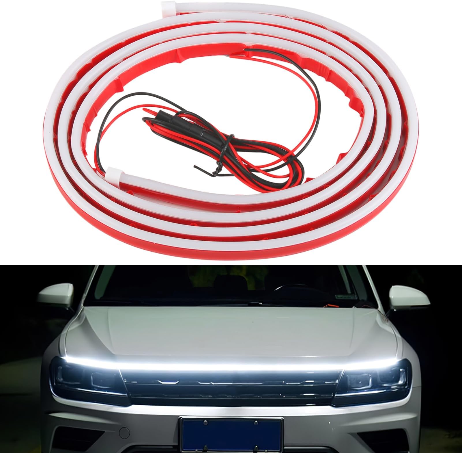 Car LED Hood Light Strip 1.8M 12V Front Bonnet Daytime Running Lights Engine Cover Decoration Accessories Flexible Waterproof Easy Install for Cars Trucks SUVs Bright Dynamic Start-Up Effect