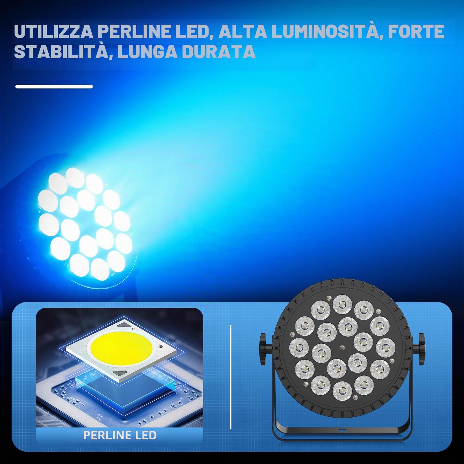 2PCS RGBWA UV 200W Par LED, 18 Luci da Palco D MX 7/10CH con Stroboscopio e Attivazione Sonora, Illuminazione Discoteca per Spettacoli Bar Feste Matrimoni Halloween