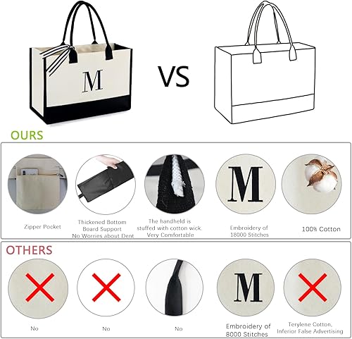 Miniatura 2 de BeeGreen Bolsa de playa de lona personalizada con monograma, para mujer, 13 onzas, bolsa de regalo de boda, bolsa de bordado con inicial, regalos