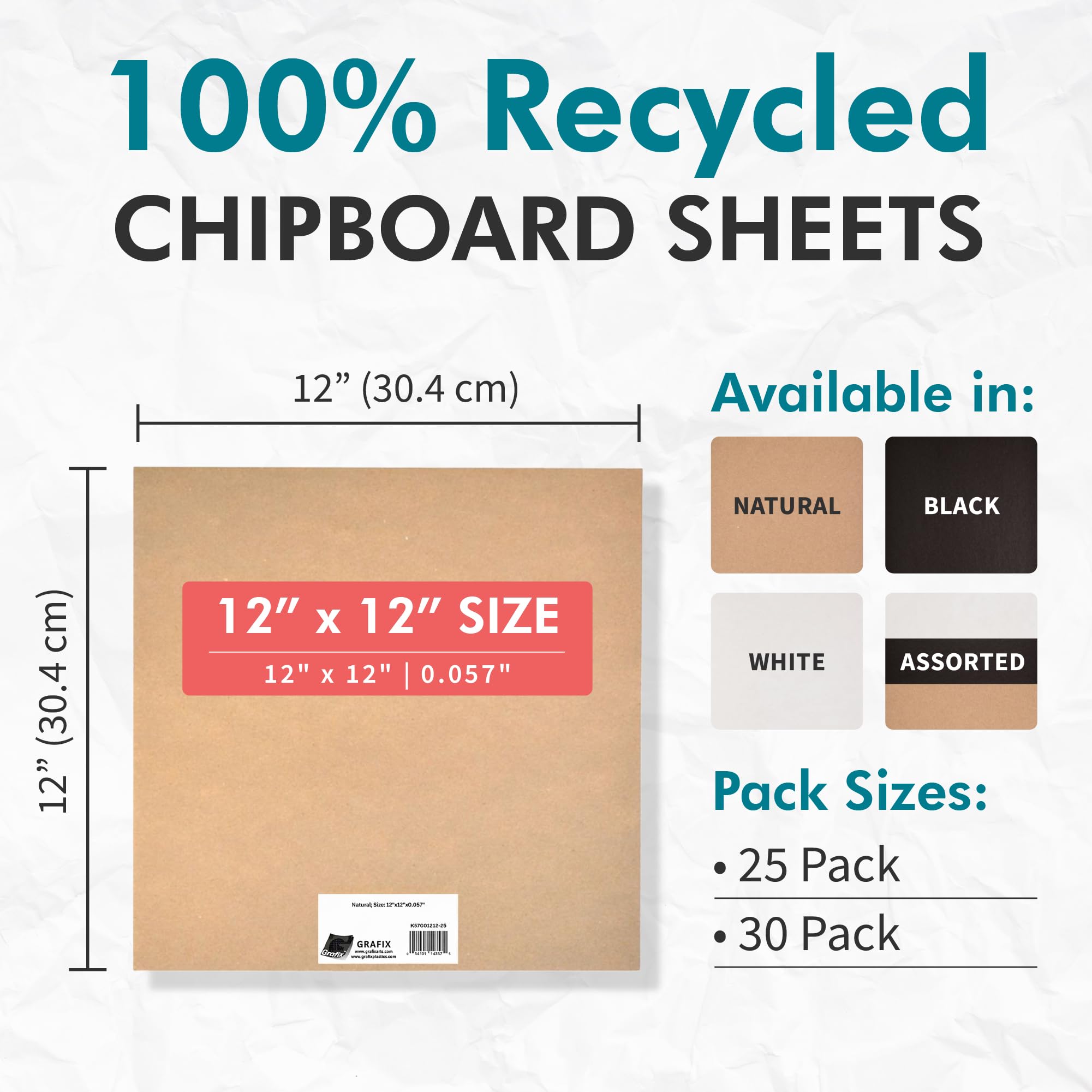 Grafix Medium Weight Chipboard Säurefreie Spanplattenbögen, 0,1 cm, für dreidimensionale Verzierungen für Karten, Papierbastelarbeiten, gemischte Medien, Heimdekoration und mehr, Natur, 12 x 12, 25