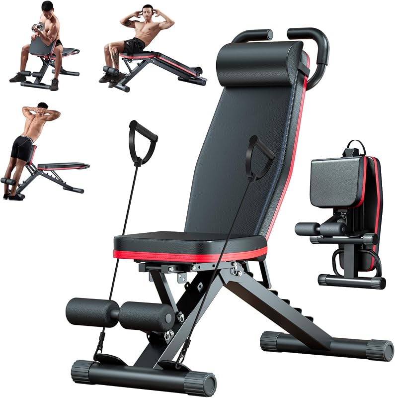 Banco de pesas ajustable, bancos de entrenamiento con extensión de piernas, press de banca inclinado y declinado plegable, equipo de entrenamiento de fuerza de cuerpo completo para gimnasio en casa