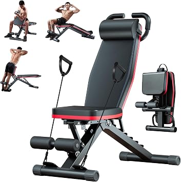 Adjustable Weight Bench, Workout Benches with Leg Extension, Foldable Incline Decline Bench Press,Full Body Strength Training Equipment for Home Gym