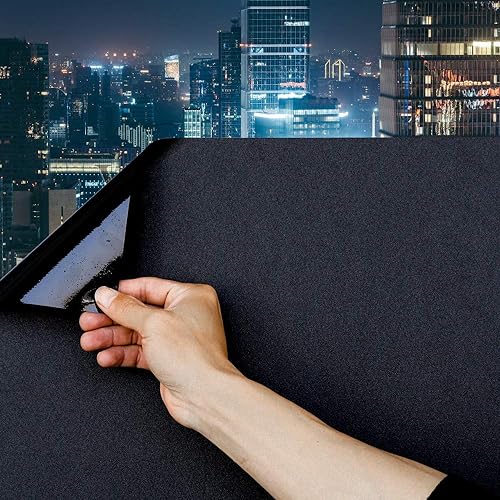 Película estática opaca total para ventana, 100% con bloqueo UV, para oscurecer ventanas, gruesa, color negro, para ventana extraíble (35.4 x 157.4