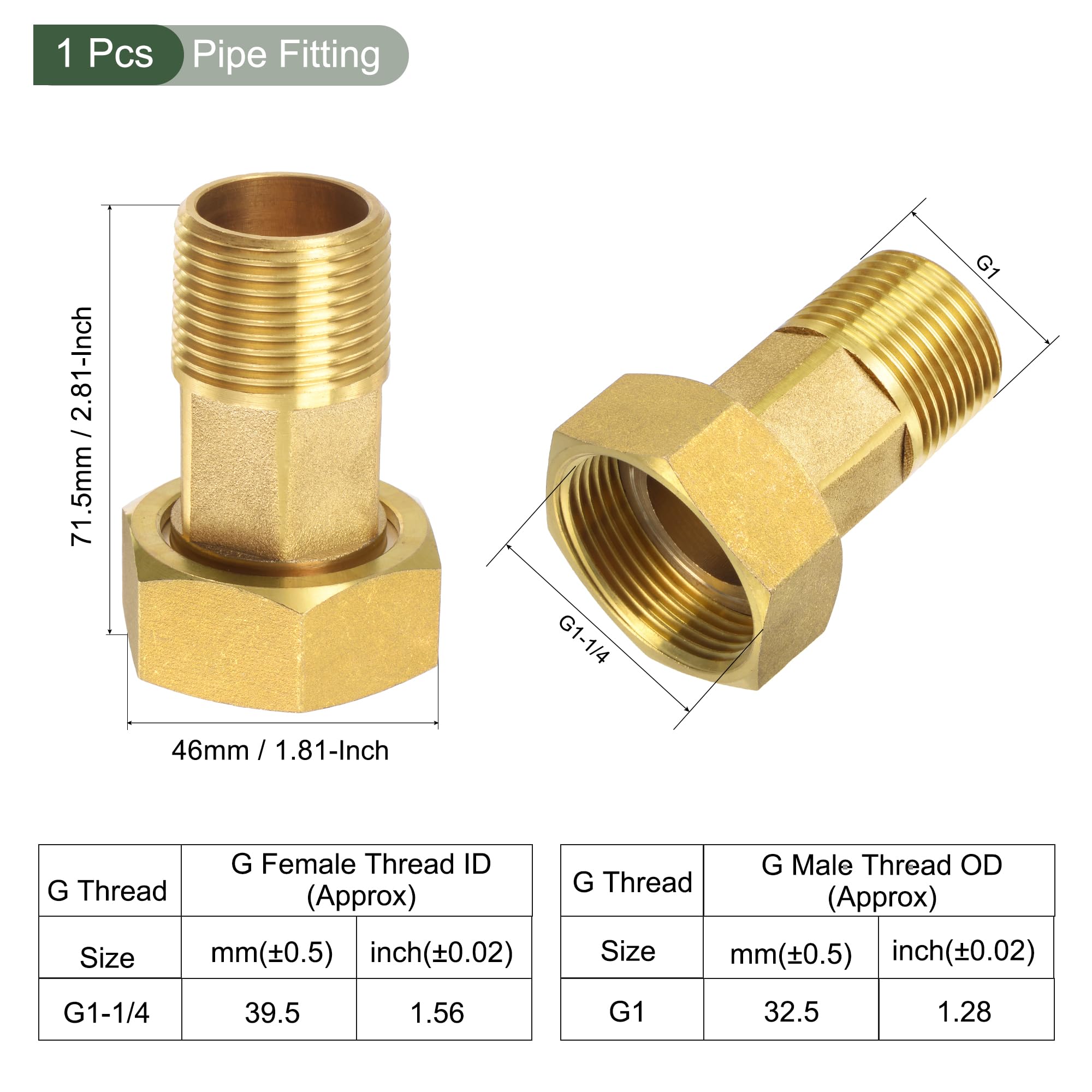 YOKIVE Pipe Fitting, Water Meter Coupling G1-1/4 Female x G1 Male Thread Hex Connector Adapter - Image 2