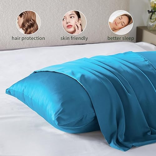 Miniatura 169 de Funda de almohada de seda para cabello y piel, de seda de morera, suave, transpirable, lisa de ambos lados, de seda natural, con cremallera, 1 Azul