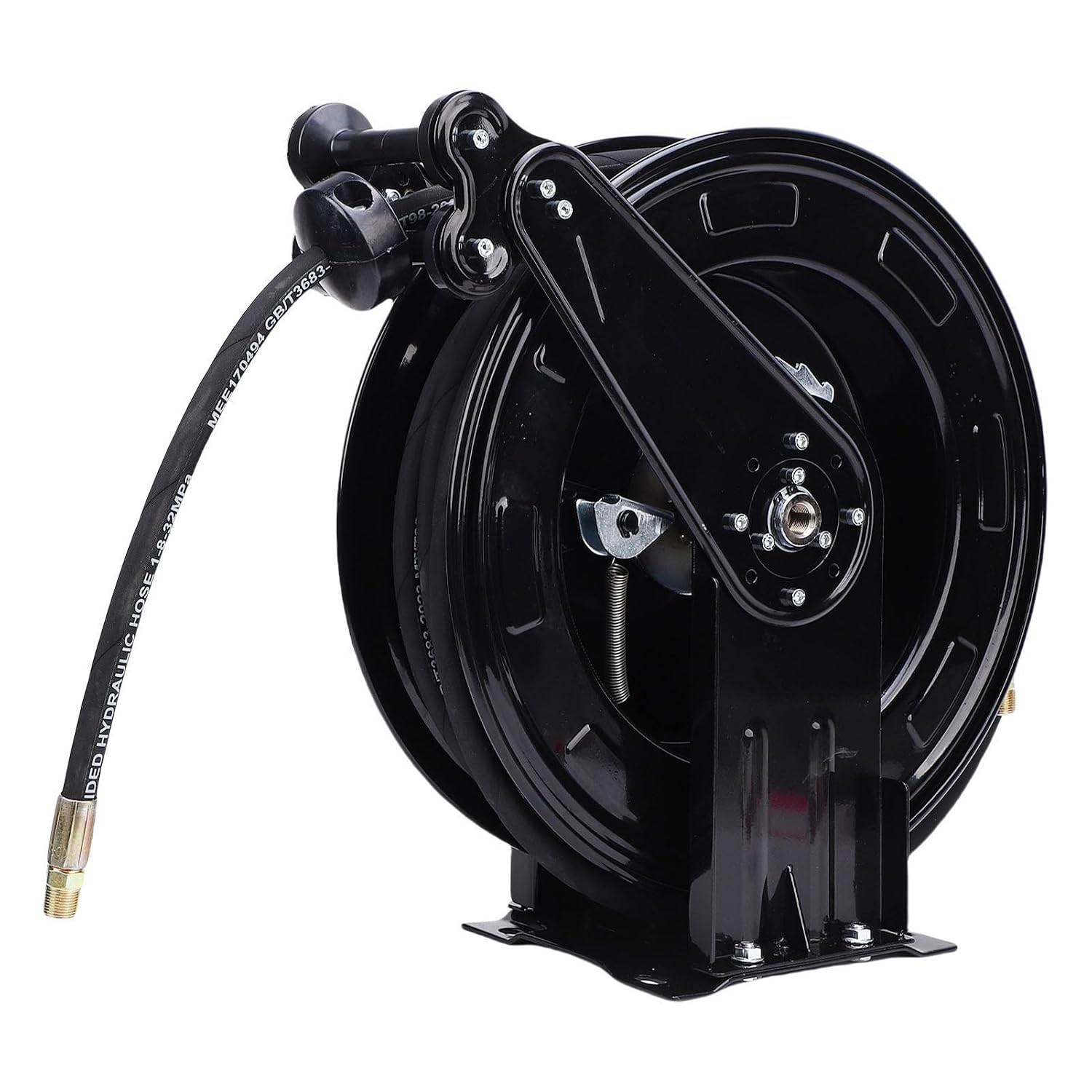 Generic Retractable Pressure Washer Hose Reel, 4000PSI Heavy Duty Steel, 49.21ft Hose, Brass Fittings, Wall Ceiling Floor Installation, Car Cleaning, Gardening, Workshop