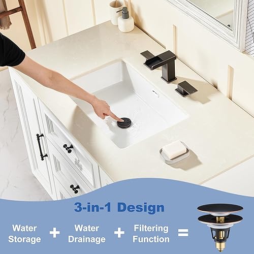 Miniatura 5 de Tapón universal 3 en 1 para lavabo de baño, tapón de drenaje desplegable para fregadero, botón de repuesto de tapón de drenaje para lavabo, tapón