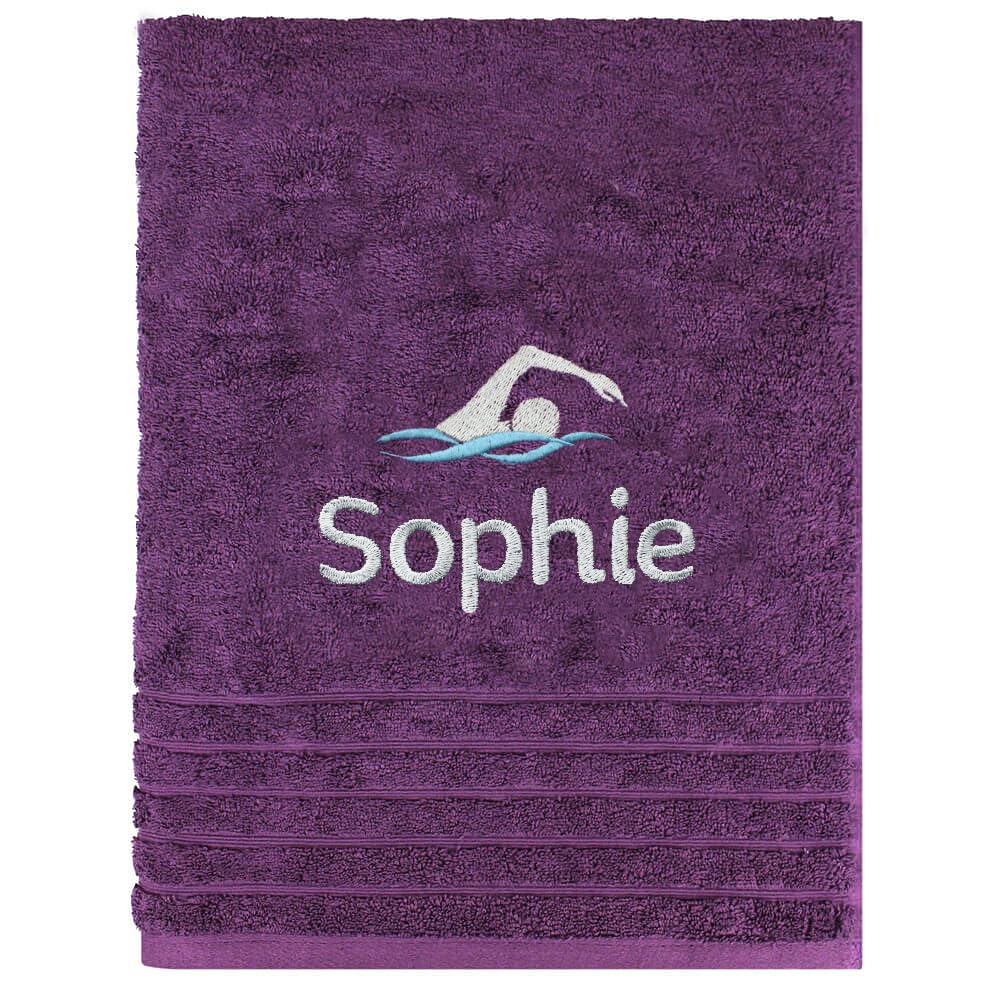 Teddyt's Purple Personalised School Swimming Bath Towel With Embroidered Name (Purple)