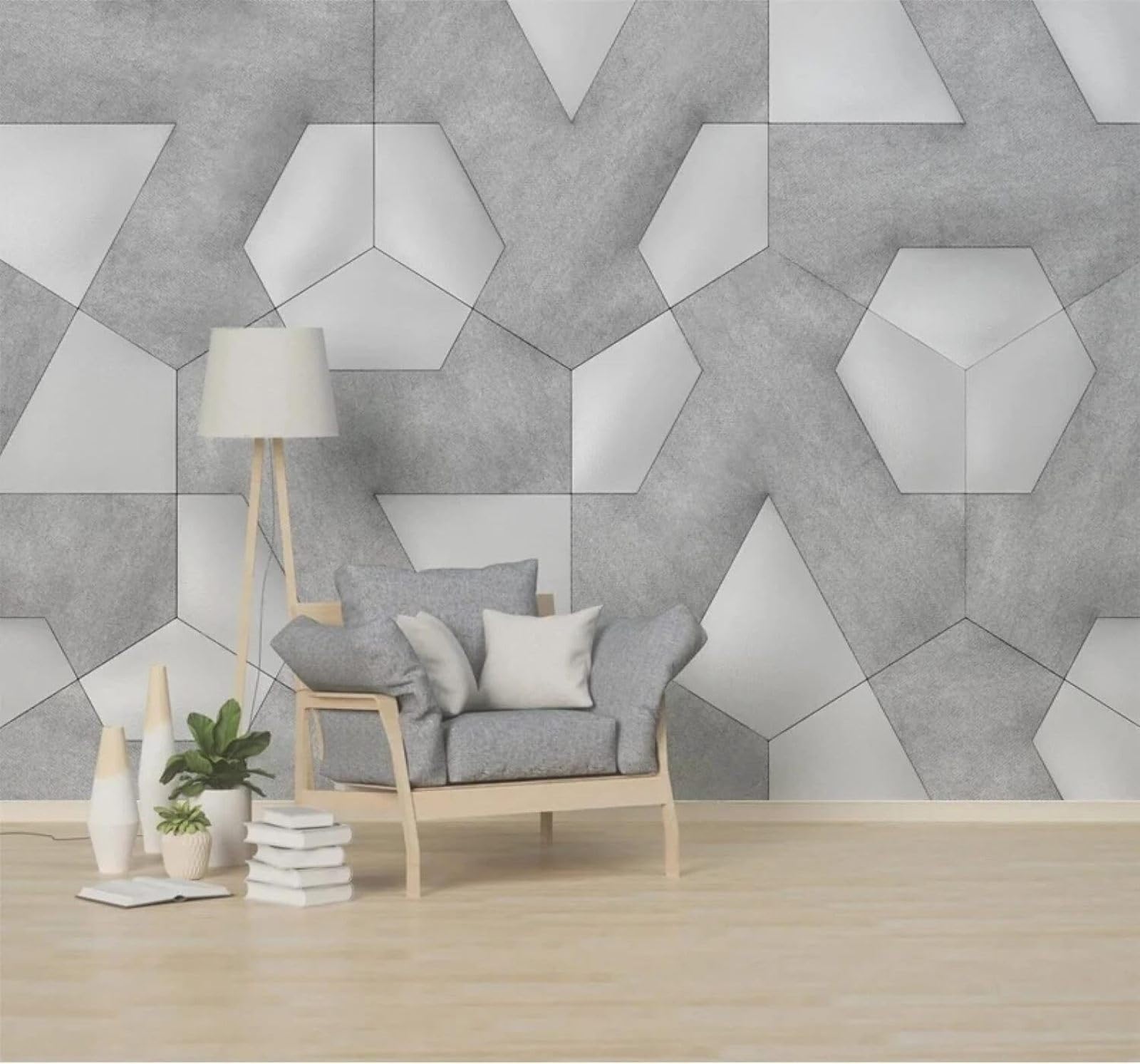 XLMING Abstract Grey Polygon Geometric Pattern 3D Wallpaper Silky Texture Home Study Office Grey Dining Room Sofa Bedroom Living Room TV Backdrop-430cm×300cm