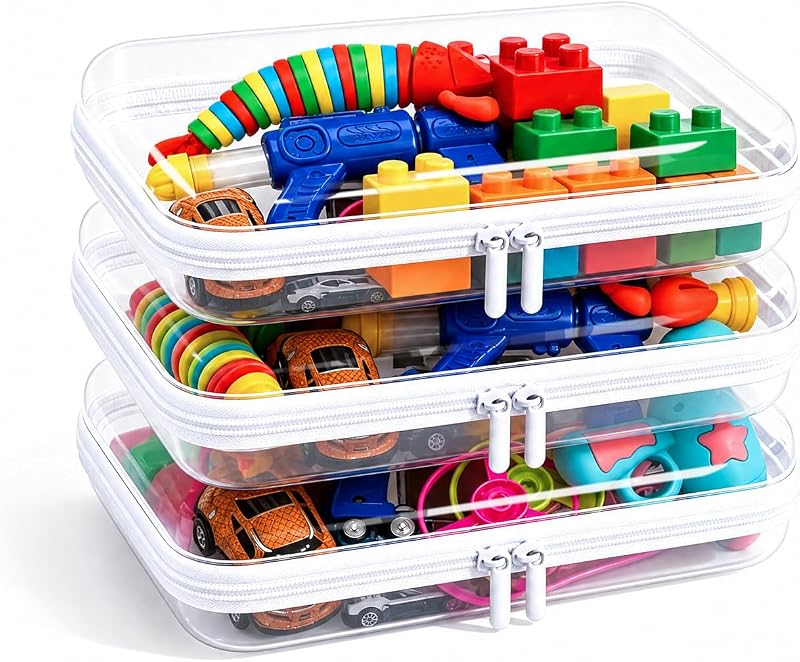 Necessaire transparente com casca rígida e zíper CEOJPA branca, Pacote com 3