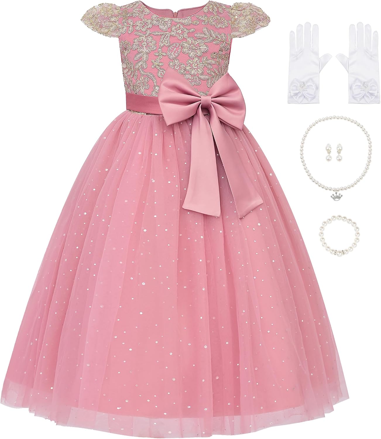 Uhnice Girls Sequin Embroidered Flower Dress Elegant Formal Gown for Wedding Pageant Birthday Party