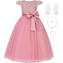 Uhnice Girls Sequin Embroidered Flower Dress Elegant Formal Gown for Wedding Pageant Birthday Party