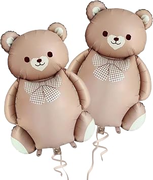 2Pcs Bear Balloons 35 Inch Large Bear Foil Balloons | Matte Teddy Bear Animal Balloons for Jungle Safari Woodland Animal Farm Theme Baby Shower Birthday Party Decorations