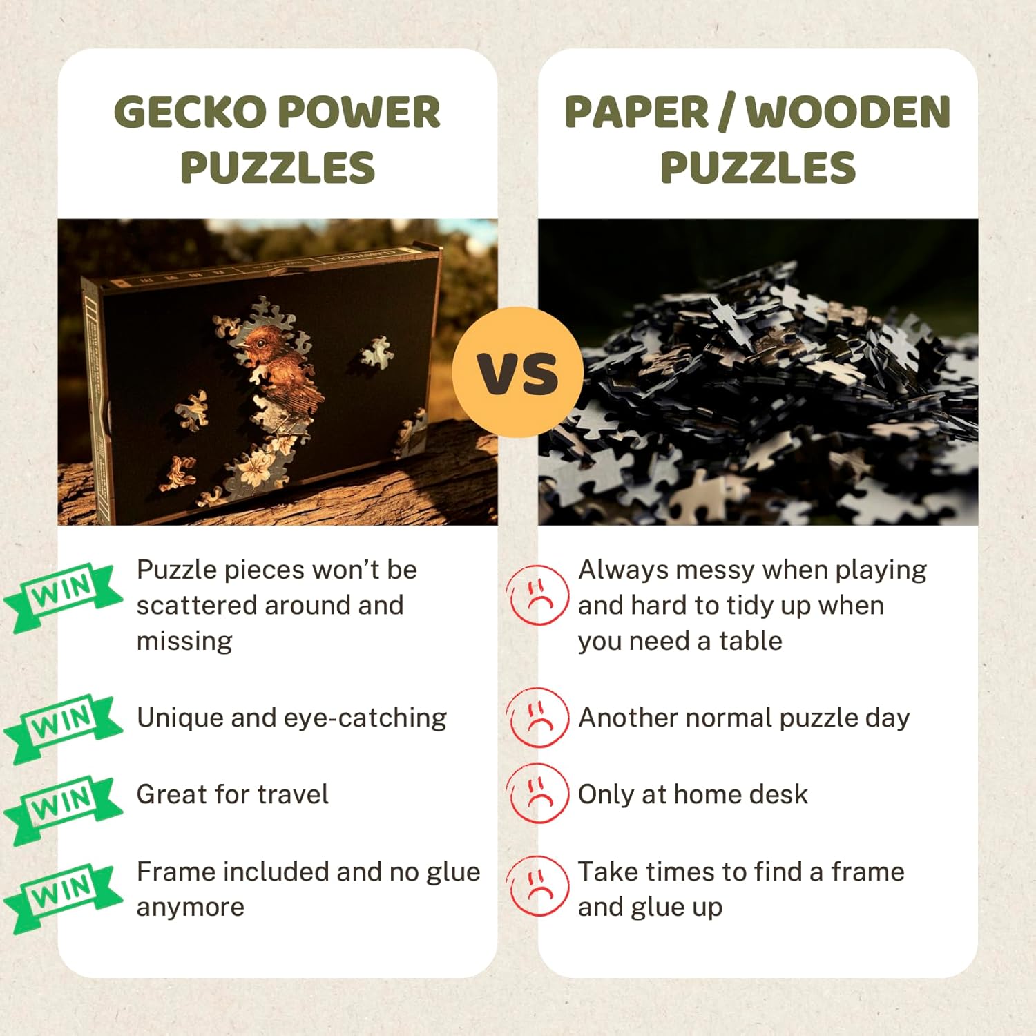 Gecko Power Puzzle with Frame for Adults, 150 Piece Premium Wooden Jigsaw Puzzles, Cool Creative Gift, Puzzle Frame Included (Moonlit Hills)