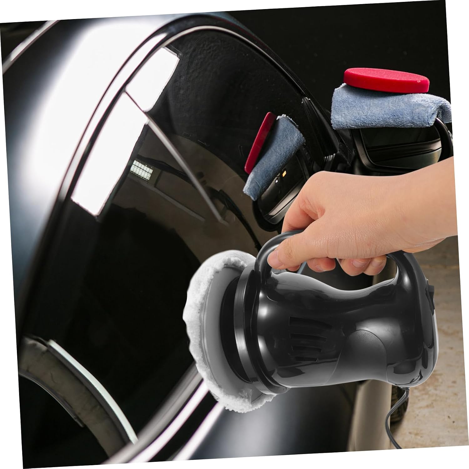 12v Car Polisher Waxer Kit Ergonomic Detailing Machine for Polishing and Waxing Cars Includes Polishing Pads Heat Dissipation Vent and Convenient Switching Covers Black
