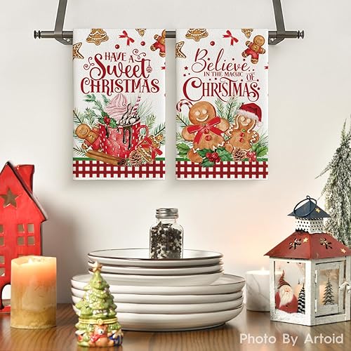 Miniatura 2 de Artoid Mode Hot Coco - Juego de 2 toallas de cocina de Navidad con texto en inglés Have A Sweet Christmas, 18 x 26 pulgadas, para decoración diaria