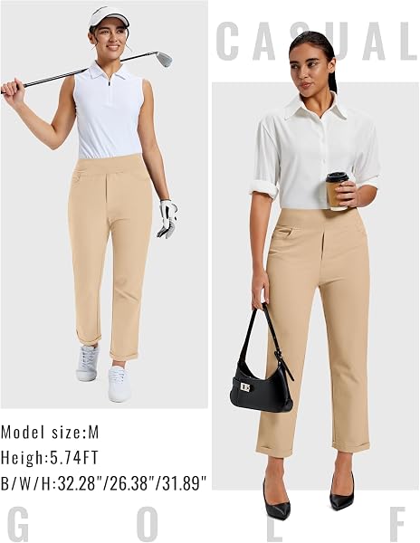 MoFiz Pantalones de Golf para Mujer Stretch Trabajo Pants Elegante con Bolsillos for Oficina Casual Viaje Yoga - 3