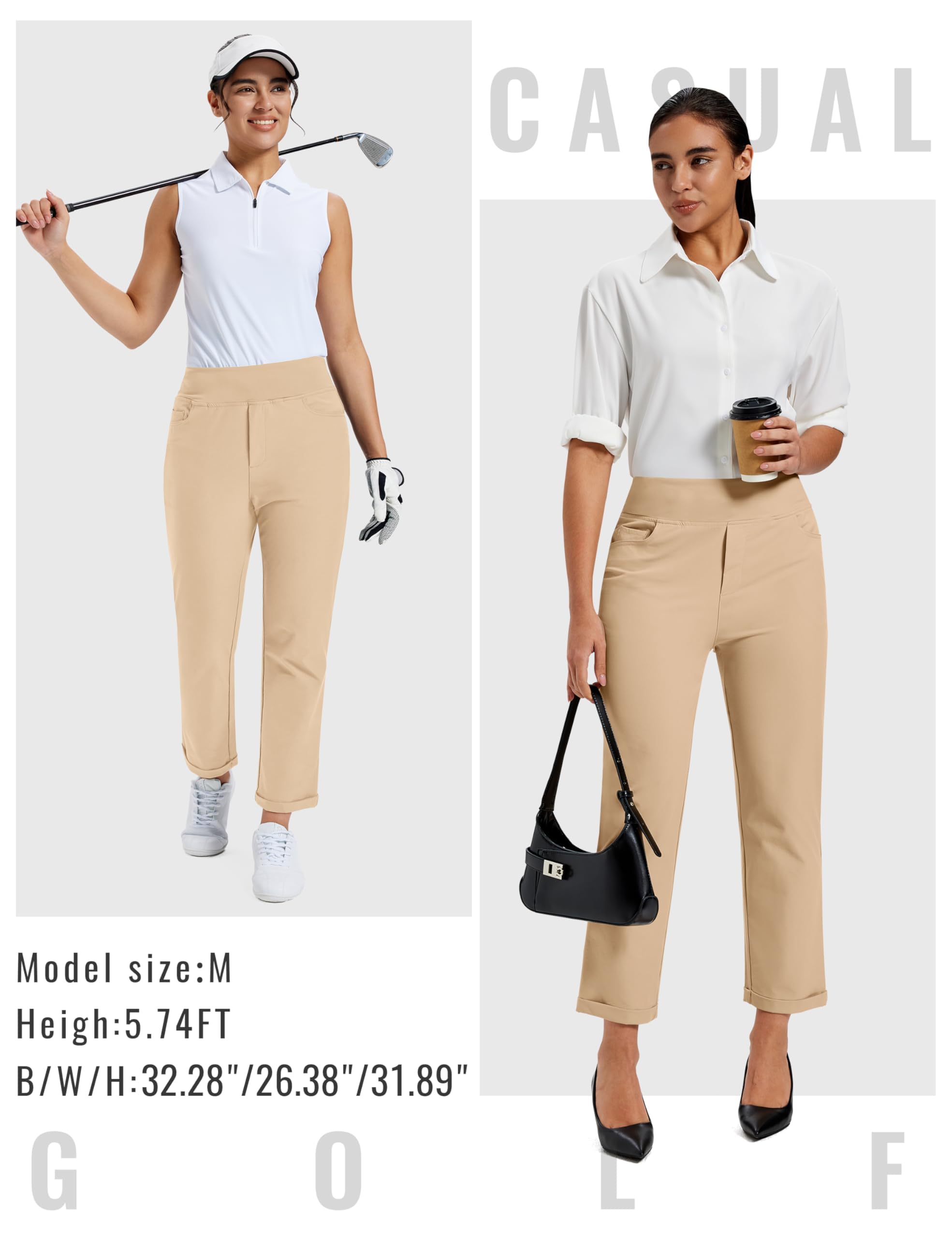 MoFiz Pantalon de Golf pour Femme avec Poches Pantalon Bureau de Extensible Pantalons de Business avec Ceinture élastique imperméable pour Sport, Voyage et Travail UPF50+ - 4