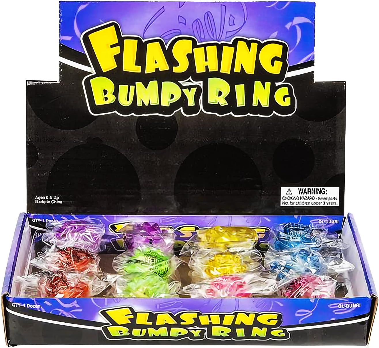 ArtCreativity Light Up Bumpy Rings for Kids, Set of 12, Flashing Accessories for Boys & Girls in Assorted Colors, Light-Up Party Favors for Children, Goodie Bag Fillers and Stocking Stuffers