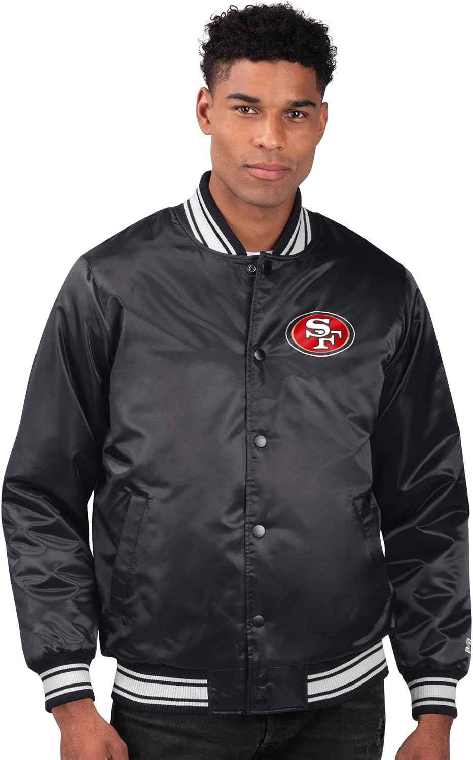 Starter Men's NFL Printed Team Logo Satin Varsity Full-Snap Jacket