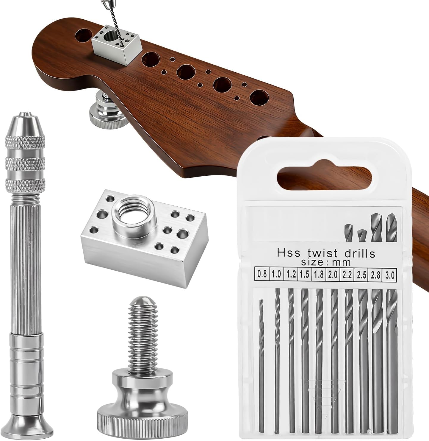 Guitar Tuner Drill Jig, Guitar Tuner Installation Tool - Complete 6-Pin Template Kit - Compatible with Fender Stratocaster/Telecaster & Squier Electric Guitars
