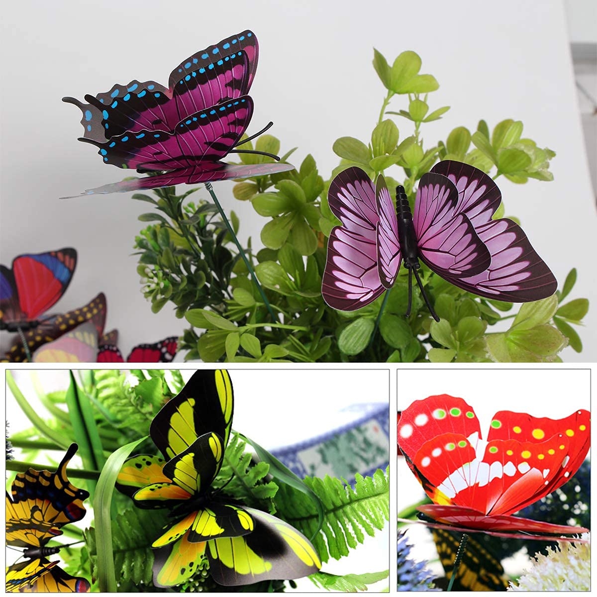 24 stuks Tuin Vlinders Stakes, kleurrijke tuin vlinders ornamenten voor outdoor muur kunst, plantendecoratie, tuin, tuin, terras, party decor