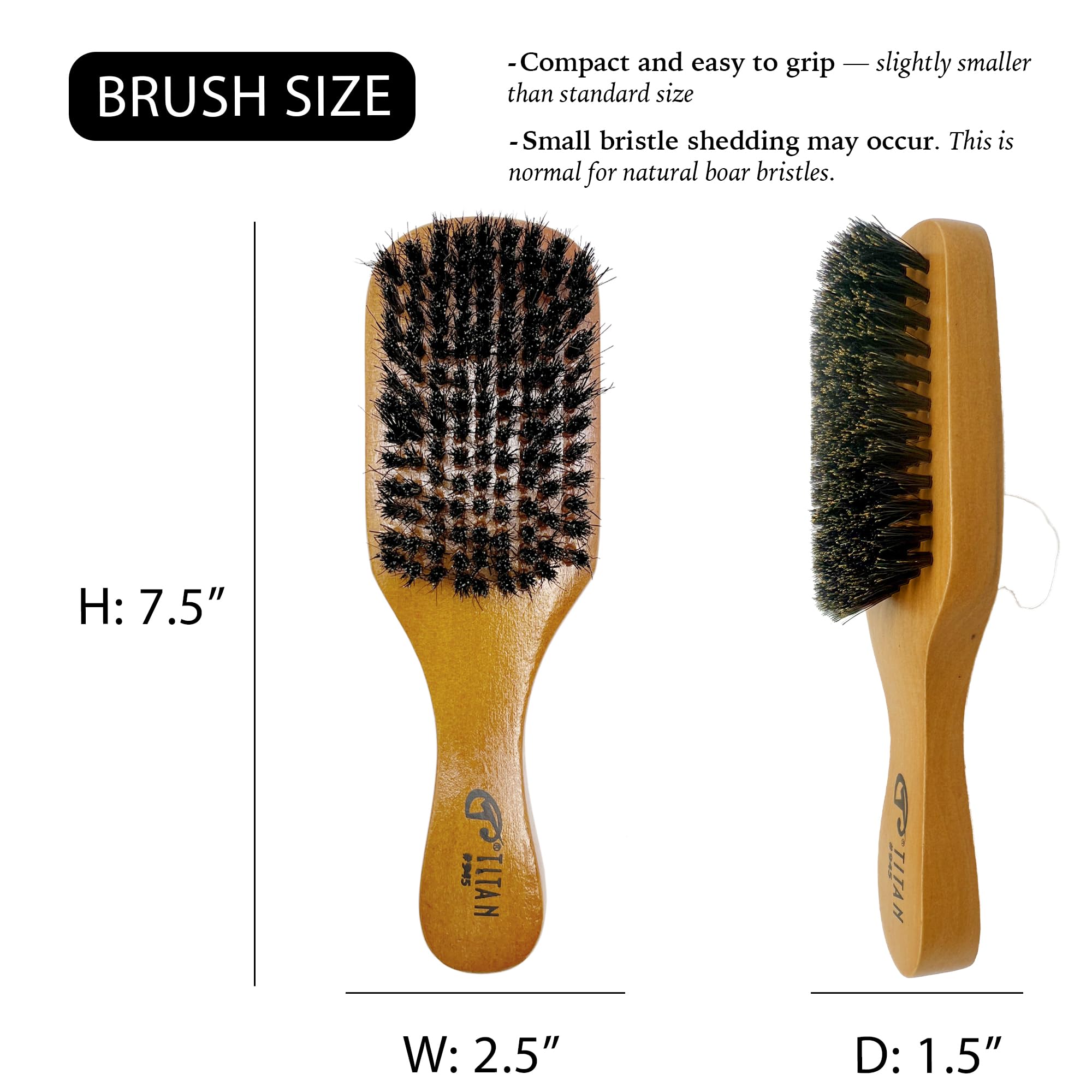 Titan Cepillo ondulado para hombres y mujeres, todas las texturas del cabello, 1 pieza, 100 cerdas naturales de jabalí, mango de madera, cepillo de pelo de madera