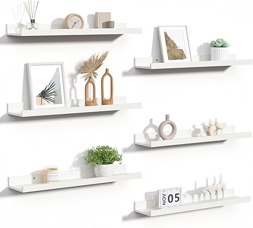 Miniatura 16 de upsimples Estantes flotantes para pared, juego de 6 estantes de pared para almacenamiento decorativo, estante de madera montado en la pared para