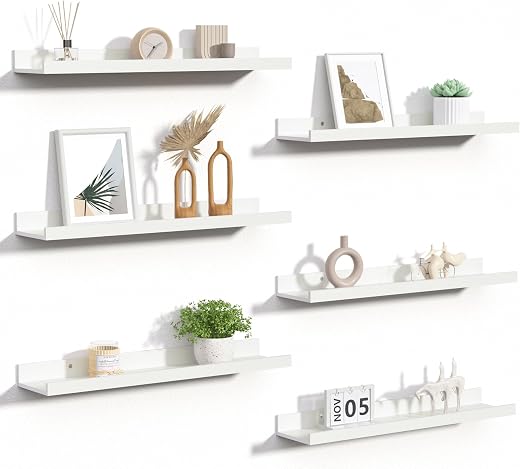 upsimples Floating Shelves for Wall, Wall Shelves for Decor Storage Set of 6, Wall Mounted Wood Shelves for Bedroom, Livin...