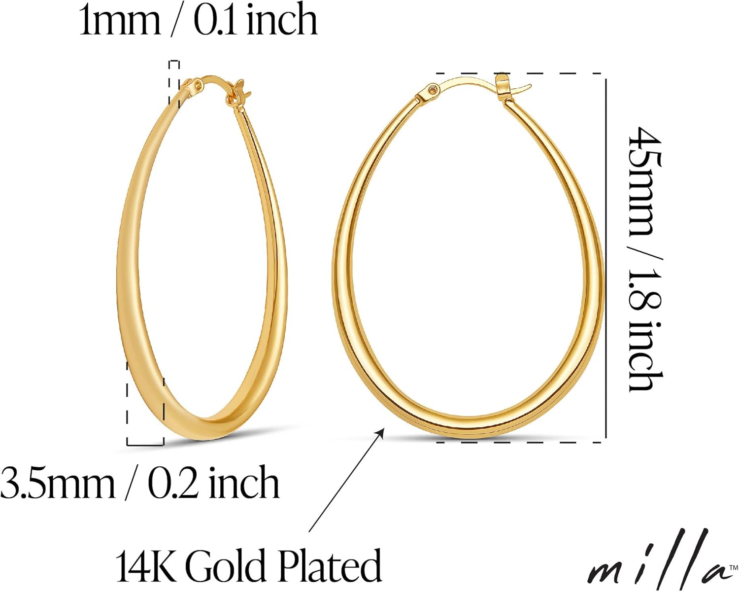 MILLA Oval Hoop Earrings - 14K Gold Plated, Rose Gold Plated and Sterling Silver Plated Hoop Earrings for Women - Hypoallergenic & Lightweight - Image 3
