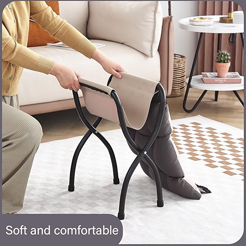 Miniatura 5 de LITA Taburete reposapiés tapizado plegable, moderno y pequeño otomano portátil con cojín de algodón grueso desmontable acolchado con marco de metal