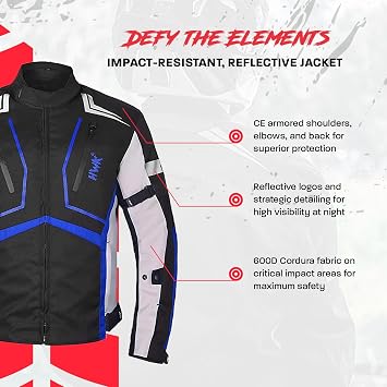 HWK Motorcycle Jacket for Men and Women Scorpion with Cordura Fabric for Enduro Motorbike Riding and Armor Foam Padding for Impact Protection, Dual Sport Motorcycle Jacket - Blue, Small